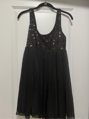 Black Sequin Baby Doll Party Dress